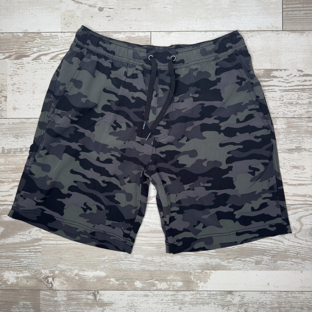 Tailor Vintage Sweatshorts Mens Medium Black Camouflage Elastic Drawstring Waist - Picture 2 of 12